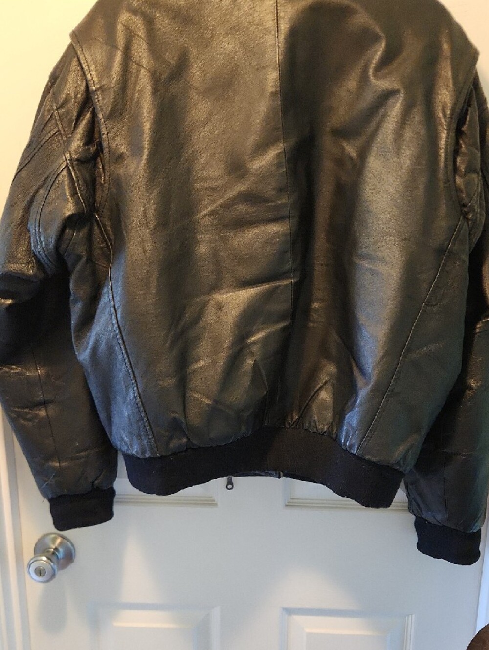 Black Leather Bomber Jacket with Zip Pockets - Picture 12 of 15